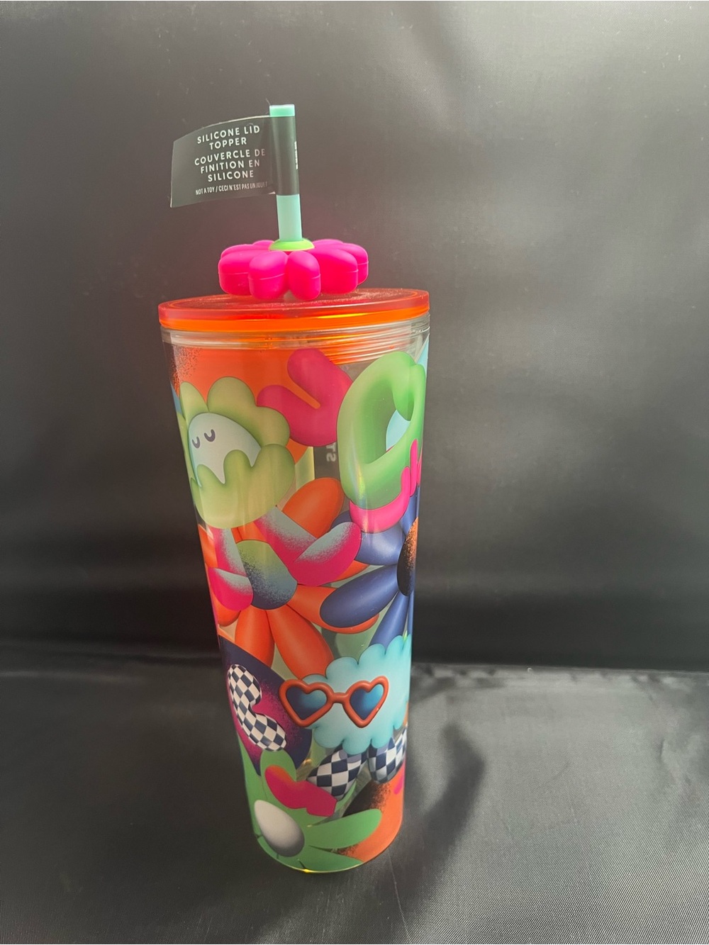 Starbucks Cold Cup Tumbler with Silicone Flower Straw Topper – Colorful Floral